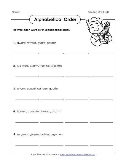 Alphabetical Order - Alphabetical Order (C-20) (Printable PDF Worksheet)