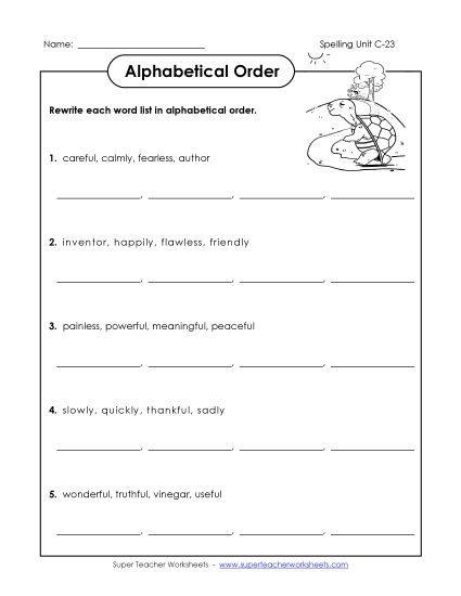 Alphabetical Order - Alphabetical Order (C-23) (Printable PDF Worksheet)