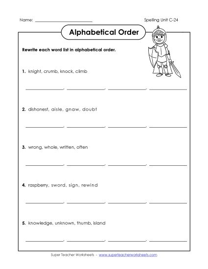 Alphabetical Order - Alphabetical Order (C-24) (Printable PDF Worksheet)