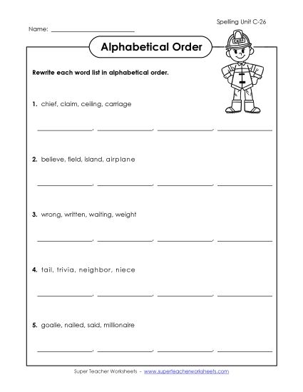 Alphabetical Order - Alphabetical Order (C-26) (Printable PDF Worksheet)