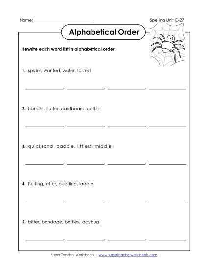 Alphabetical Order - Alphabetical Order (C-27) (Printable PDF Worksheet)