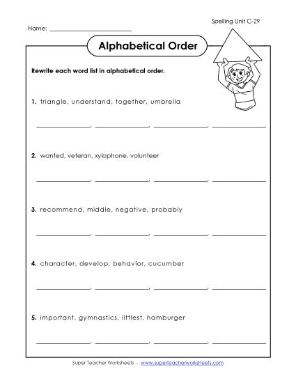 Alphabetical Order - Alphabetical Order (C-29) (Printable PDF Worksheet)