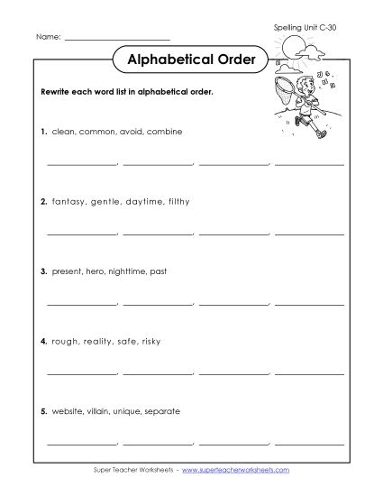 Alphabetical Order - Alphabetical Order (C-30) (Printable PDF Worksheet)