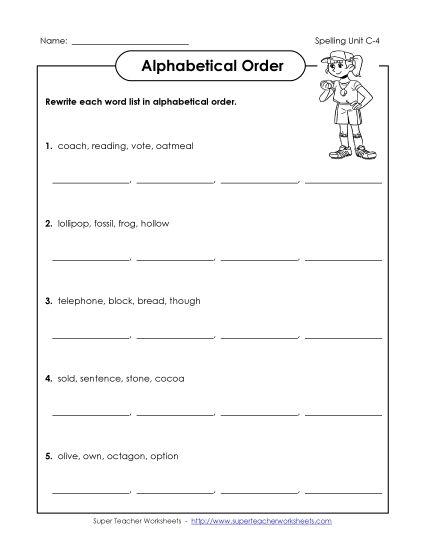 Alphabetical Order - Alphabetical Order (C-4) (Printable PDF Worksheet)