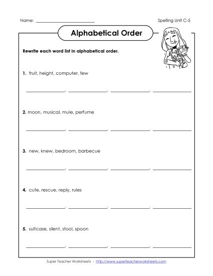 ABC Order - Alphabetical Order (C-5) (Printable PDF Worksheet)