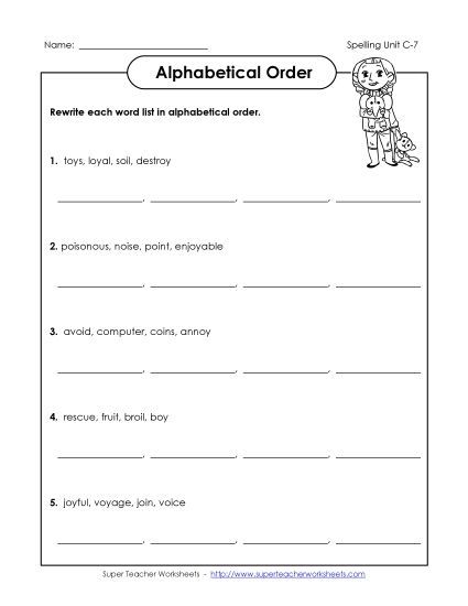 Alphabetical Order - Alphabetical Order (C-7) (Printable PDF Worksheet)
