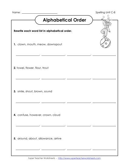 Alphabetical Order - Alphabetical Order (C-8) (Printable PDF Worksheet)