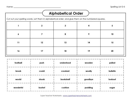 ABC Order - Alphabetical Order: Cut & Glue (D-5) (Printable PDF Worksheet)