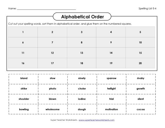 Alphabetical Order - Alphabetical Order: Cut and Glue (E-4) (Printable PDF Worksheet)