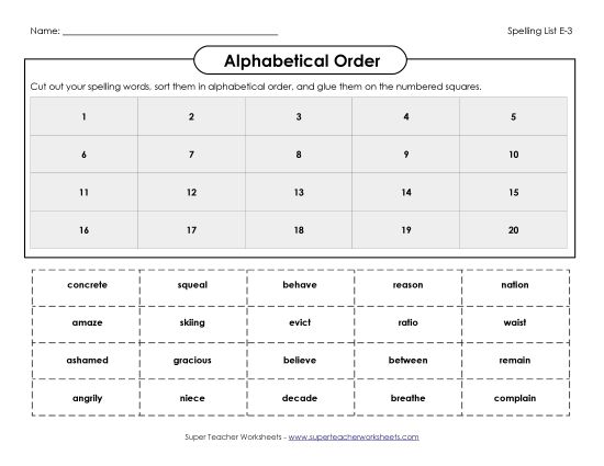 Alphabetical Order - Alphabetical Order Cut-Glue (E-3) (Printable PDF Worksheet)