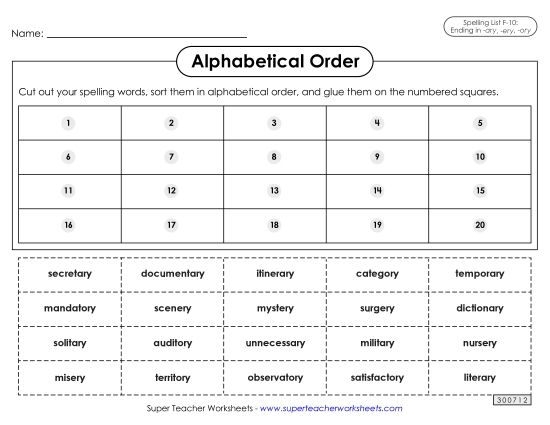 Alphabetical Order - Alphabetical Order: Cut-Glue (F-10) (Printable PDF Worksheet)