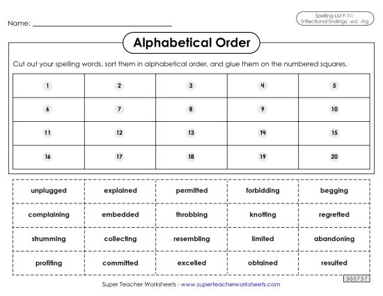 Alphabetical Order - Alphabetical Order: Cut-Glue (F-11) (Printable PDF Worksheet)