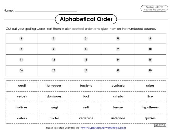 Alphabetical Order - Alphabetical Order: Cut-Glue (F-12) (Printable PDF Worksheet)
