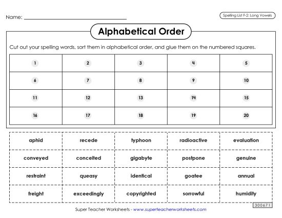Alphabetical Order - Alphabetical Order: Cut-Glue (F-2) (Printable PDF Worksheet)