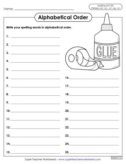 Alphabetical Order - Alphabetical Order: Cut-Glue (F-20) (Printable PDF Worksheet)