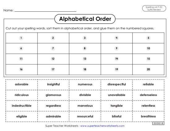 Alphabetical Order - Alphabetical Order: Cut-Glue (F-22) (Printable PDF Worksheet)