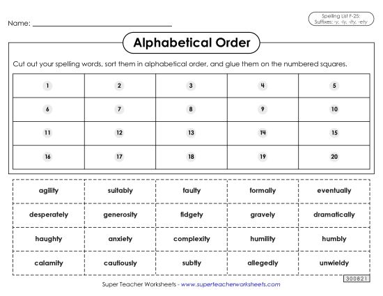 Alphabetical Order - Alphabetical Order: Cut-Glue (F-25) (Printable PDF Worksheet)