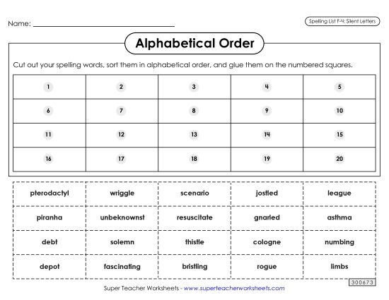 Alphabetical Order - Alphabetical Order: Cut-Glue (F-4) (Printable PDF Worksheet)