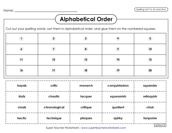 Alphabetical Order - Alphabetical Order: Cut-Glue (F-6) (Printable PDF Worksheet)