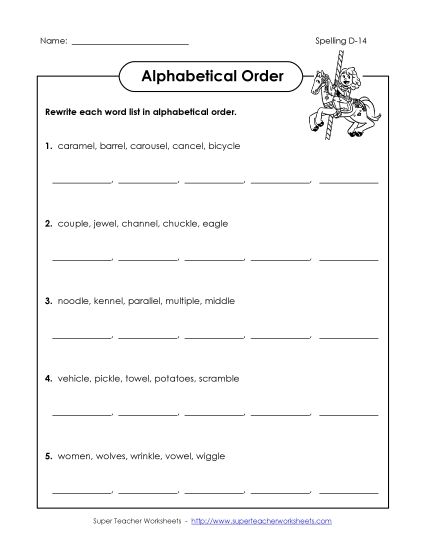 Alphabetical Order - Alphabetical Order (D-14) (Printable PDF Worksheet)