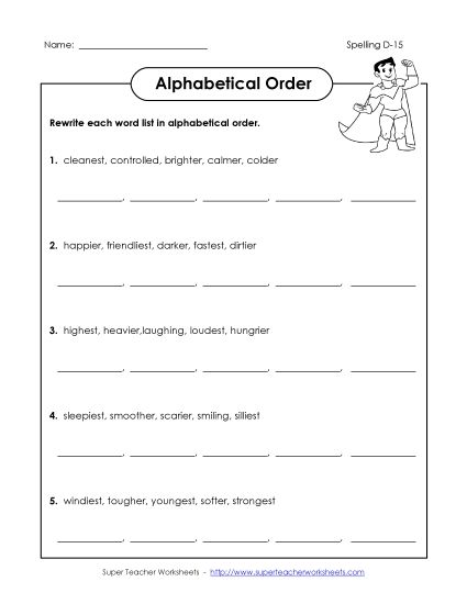 Alphabetical Order - Alphabetical Order (D-15) (Printable PDF Worksheet)