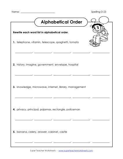 Alphabetical Order - Alphabetical Order: D-23 (Printable PDF Worksheet)