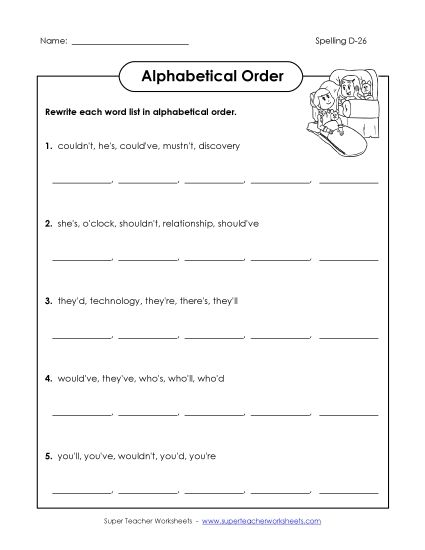 Alphabetical Order - Alphabetical Order (D-26) (Printable PDF Worksheet)