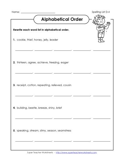 Alphabetical Order - Alphabetical Order (D-4) (Printable PDF Worksheet)
