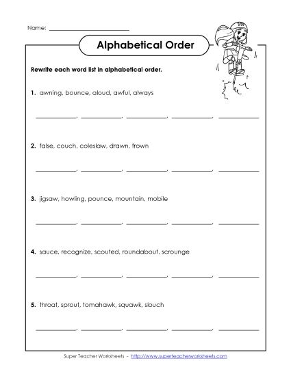 Alphabetical Order - Alphabetical Order (D-9) (Printable PDF Worksheet)