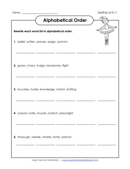 Alphabetical Order - Alphabetical Order (E-11) (Printable PDF Worksheet)