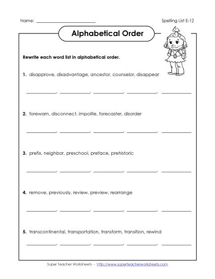 Alphabetical Order - Alphabetical Order (E-12) (Printable PDF Worksheet)