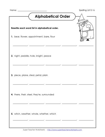 Alphabetical Order - Alphabetical Order (E-16)  (Printable PDF Worksheet)