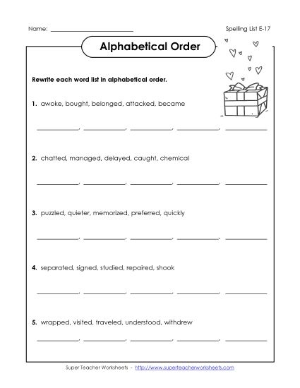 Alphabetical Order - Alphabetical Order (E-17) (Printable PDF Worksheet)