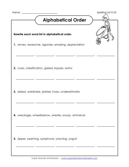 Alphabetical Order - Alphabetical Order (E-24) (Printable PDF Worksheet)
