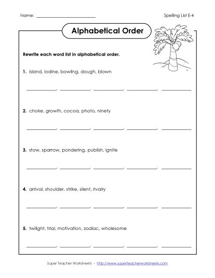 Alphabetical Order - Alphabetical Order (E-4) (Printable PDF Worksheet)