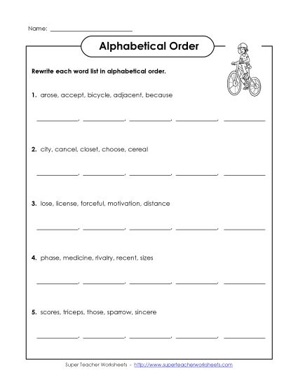 Alphabetical Order - Alphabetical Order (E-6) (Printable PDF Worksheet)