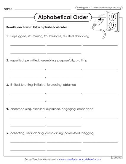 Alphabetical Order - Alphabetical Order Worksheet (F-11) (Printable PDF Worksheet)