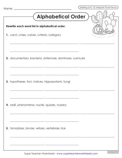 Alphabetical Order - Alphabetical Order Worksheet (F-12) (Printable PDF Worksheet)