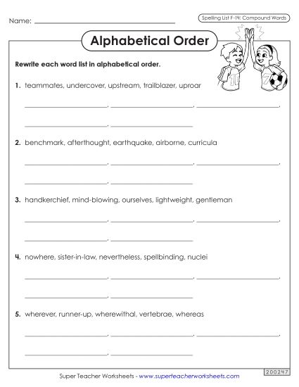 Alphabetical Order - Alphabetical Order Worksheet (F-14) (Printable PDF Worksheet)