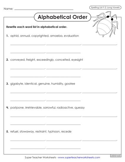 Alphabetical Order - Alphabetical Order Worksheet (F-2)  (Printable PDF Worksheet)