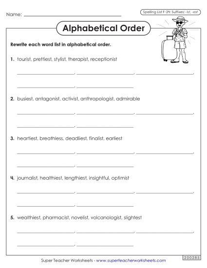 Alphabetical Order - Alphabetical Order Worksheet (F-24)  (Printable PDF Worksheet)
