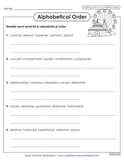 Alphabetical Order - Alphabetical Order Worksheet (F-3)  (Printable PDF Worksheet)