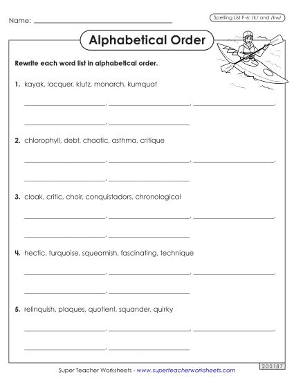 Alphabetical Order - Alphabetical Order Worksheet (F-6) (Printable PDF Worksheet)