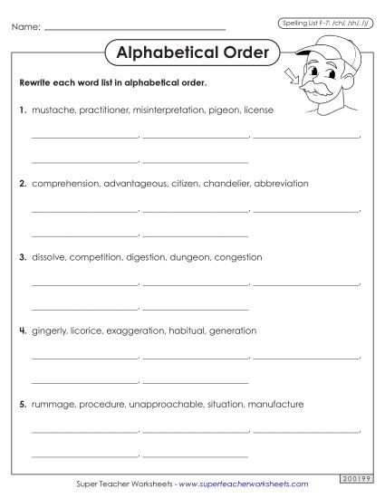 Alphabetical Order - Alphabetical Order Worksheet (F-7) (Printable PDF Worksheet)