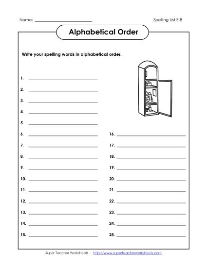 Alphabetical Order - Alphabetize (Full List) (Printable PDF Worksheet)