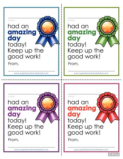 Notes to Students - Amazing Day Note (Printable PDF Worksheet)