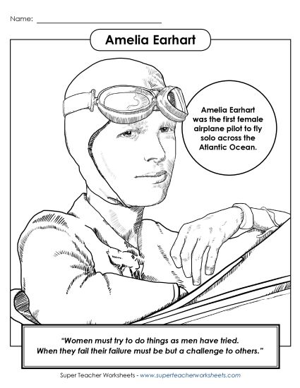 Coloring Pages - Amelia Earhart - Coloring (Printable PDF Worksheet)