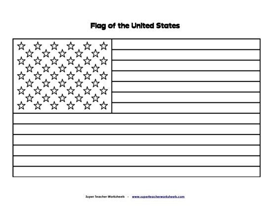 Worksheets - American Flag (Blank - Coloring) (Printable PDF Worksheet)
