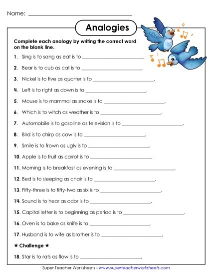 Analogies (Printable PDF Worksheet)