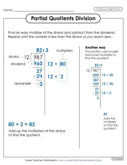 3-Digit Dividends - Anchor Chart for Partial Quotients (3-Digit by 2-Digit Numbers) (Printable PDF Worksheet)